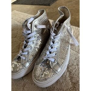 Adidas Cloudfoam Balera Silver Sequin High Top Sneakers Shoes Women's Size 7.5